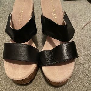 Black slip on wedges size 7 worn once